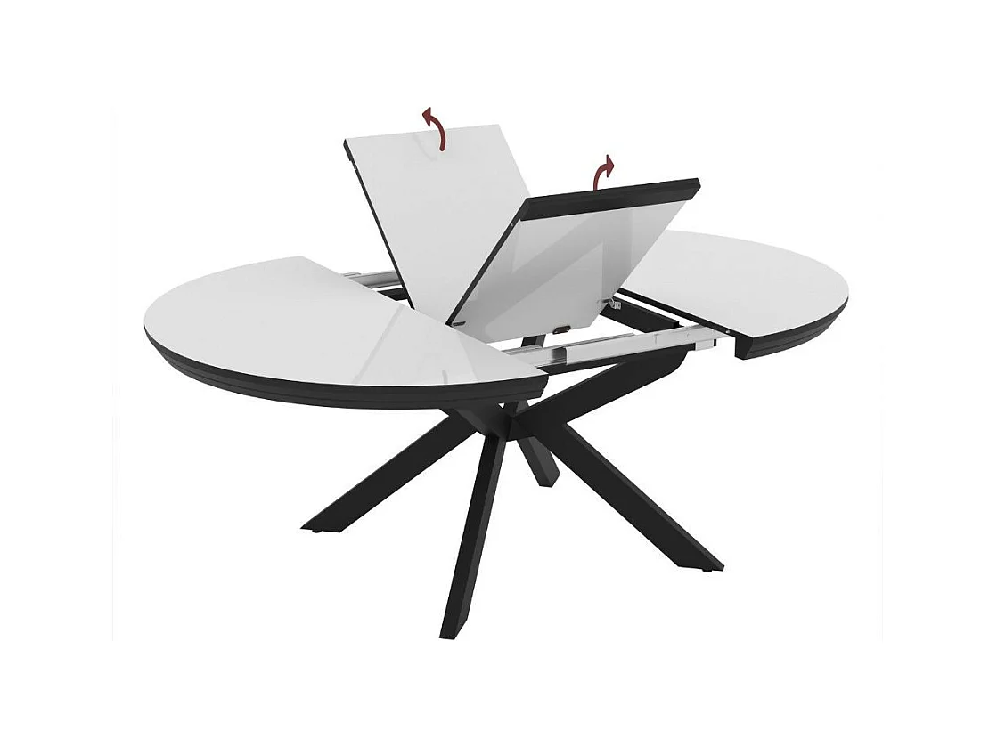 Tavolo rotondo allungabile Meli bianco lucido con gambe nere 138x138x76H