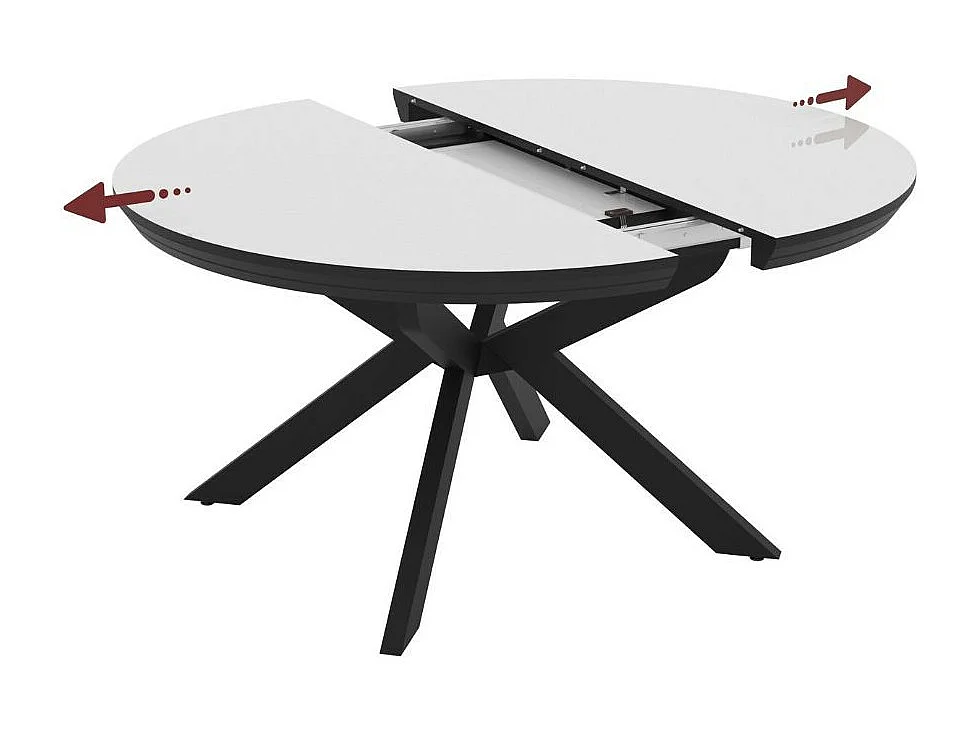 Tavolo rotondo allungabile Meli bianco lucido con gambe nere 138x138x76H