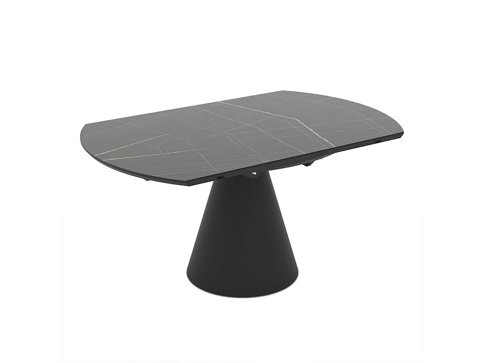 Tavolo girevole allungabile Yandan con piano effetto marmo nero lucido e base conica in metallo nero 150x94x76H