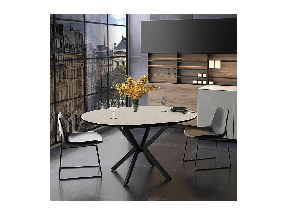 Tavolo rotondo allungabile Dobok piano cashmere 126x126x76H con gambe nere