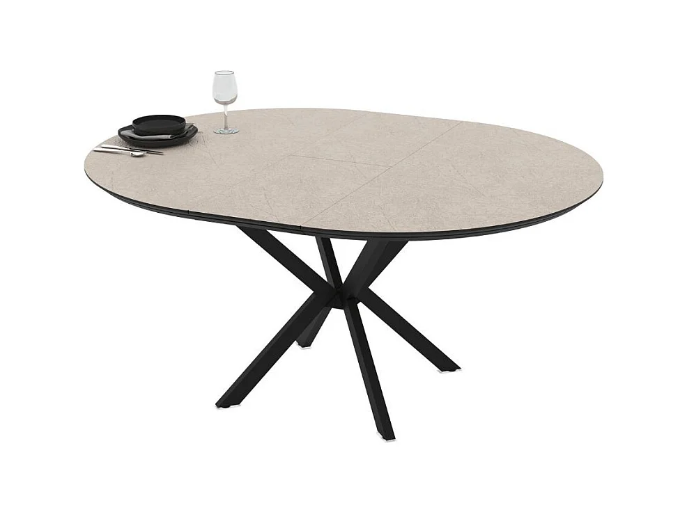 Tavolo rotondo allungabile Dobok piano cashmere 126x126x76H con gambe nere