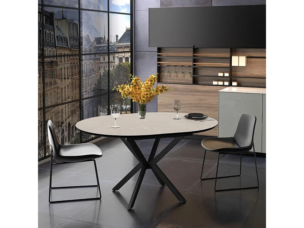 Tavolo rotondo allungabile Dobok piano cashmere 126x126x76H con gambe nere