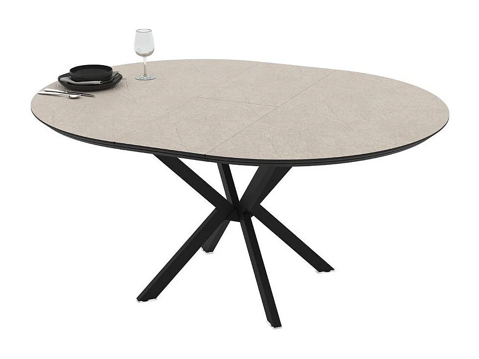 Tavolo rotondo allungabile Dobok piano cashmere 126x126x76H con gambe nere