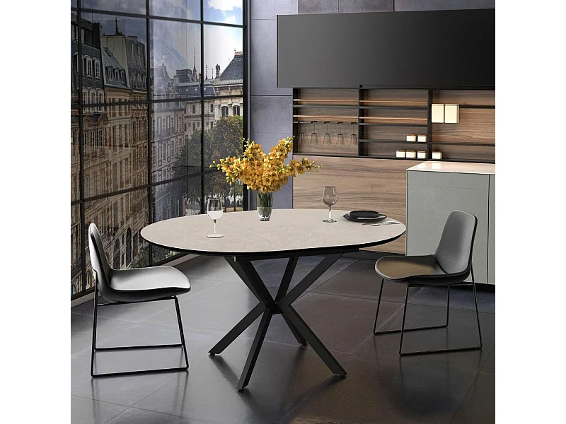 Tavolo rotondo allungabile Dobok piano cashmere 126x126x76H con gambe nere