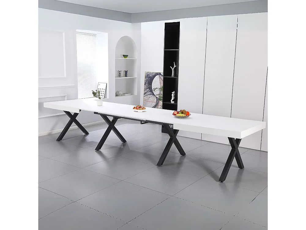 Tavolo allungabile Dava con piano bianco opaco e gambe in metallo nero 200x100x74H
