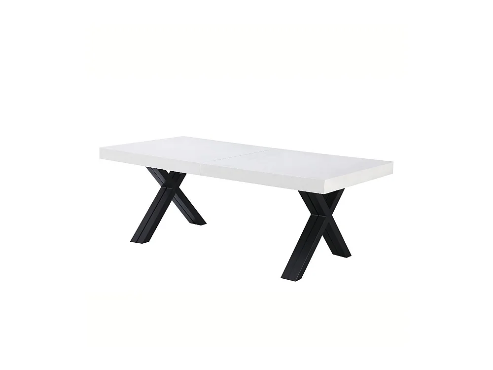 Tavolo allungabile Dava con piano bianco opaco e gambe in metallo nero 200x100x74H
