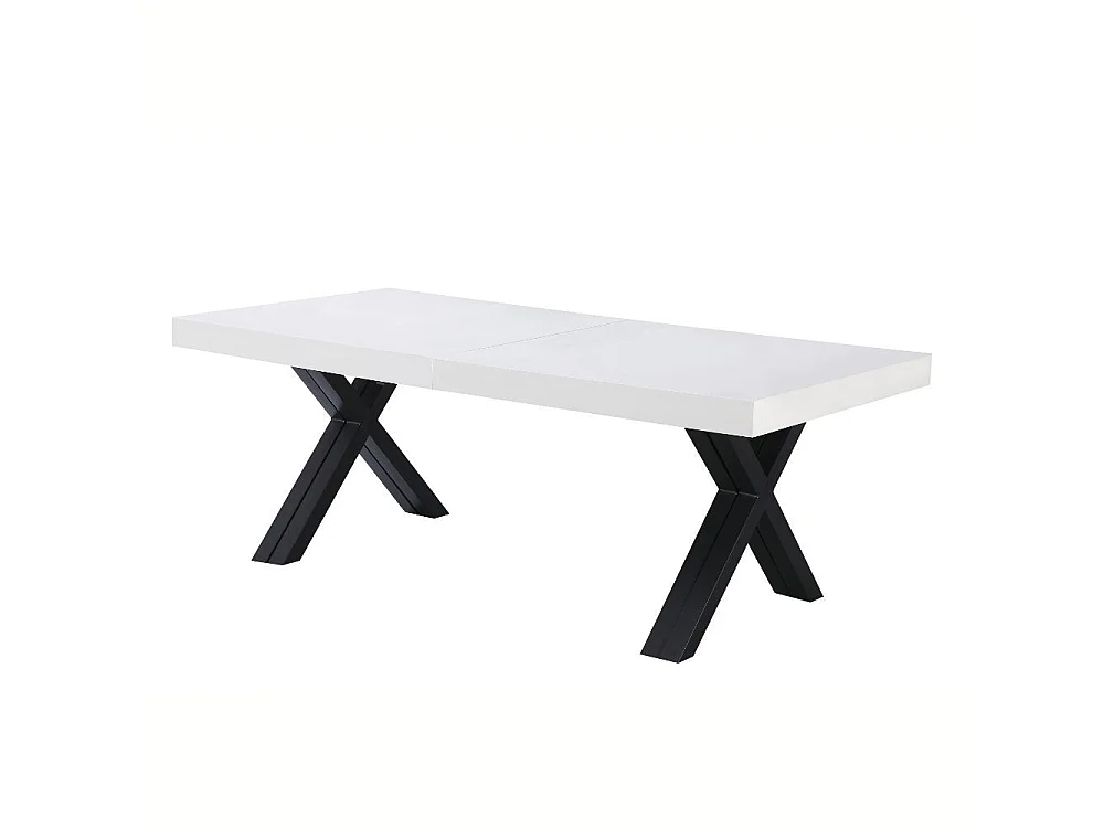 Tavolo allungabile Dava con piano bianco opaco e gambe in metallo nero 200x100x74H