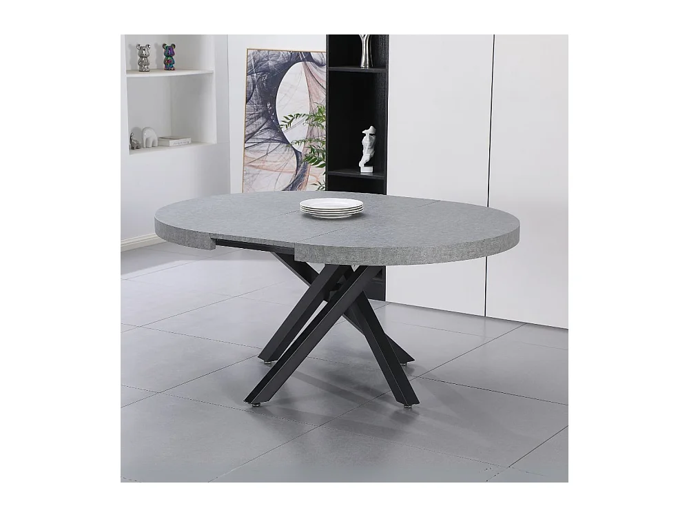 Tavolo rotondo allungabile Raven con piano cemento e gambe shangai nero 120x120x75H