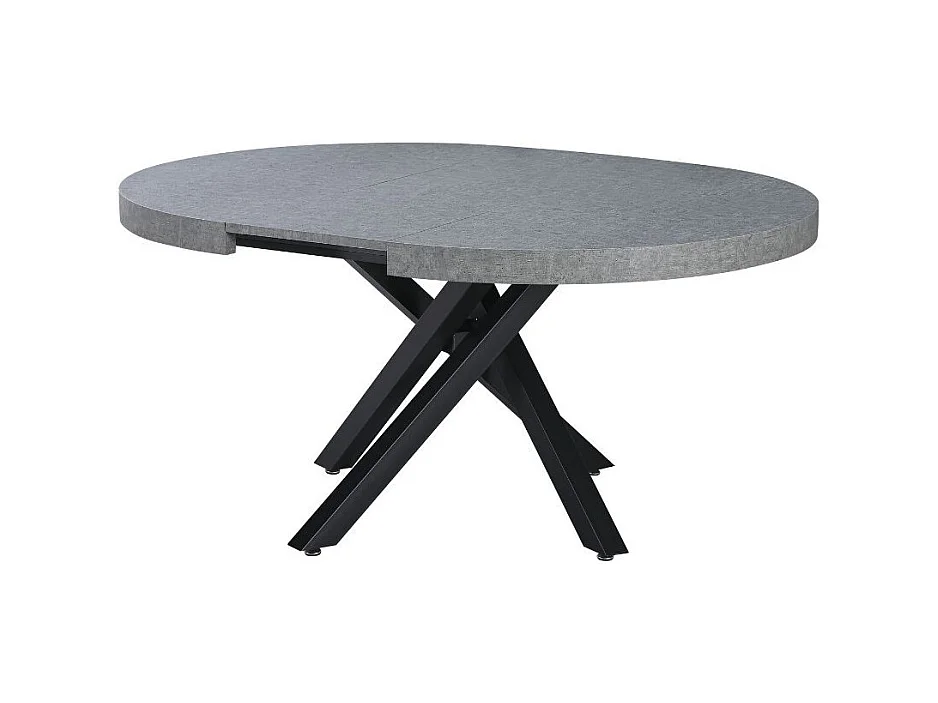 Tavolo rotondo allungabile Raven con piano cemento e gambe shangai nero 120x120x75H