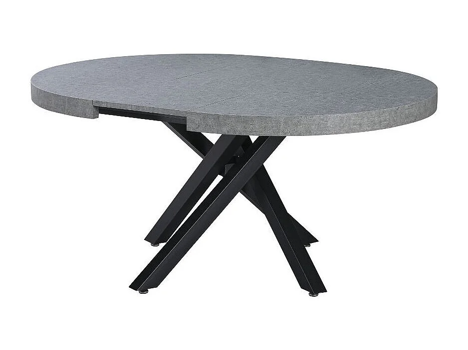 Tavolo rotondo allungabile Raven con piano cemento e gambe shangai nero 120x120x75H