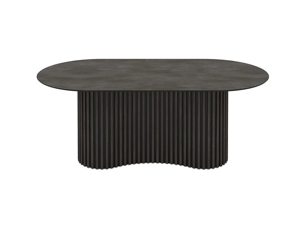 Tavolo ovale fisso Oscar piano effetto marmo ardesia opaco e base in legno cannettata 200x100x76H