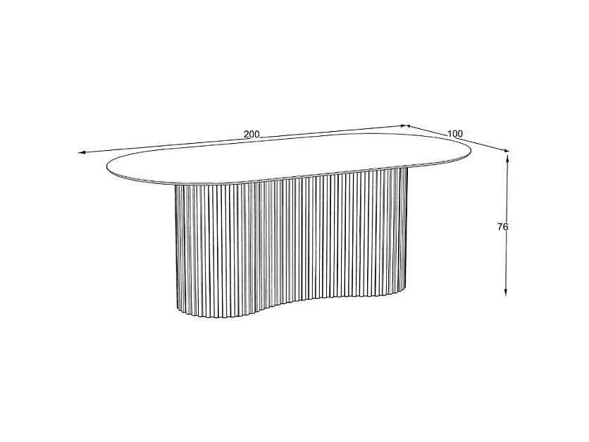 Tavolo ovale fisso Oscar piano effetto marmo ardesia opaco e base in legno cannettata 200x100x76H