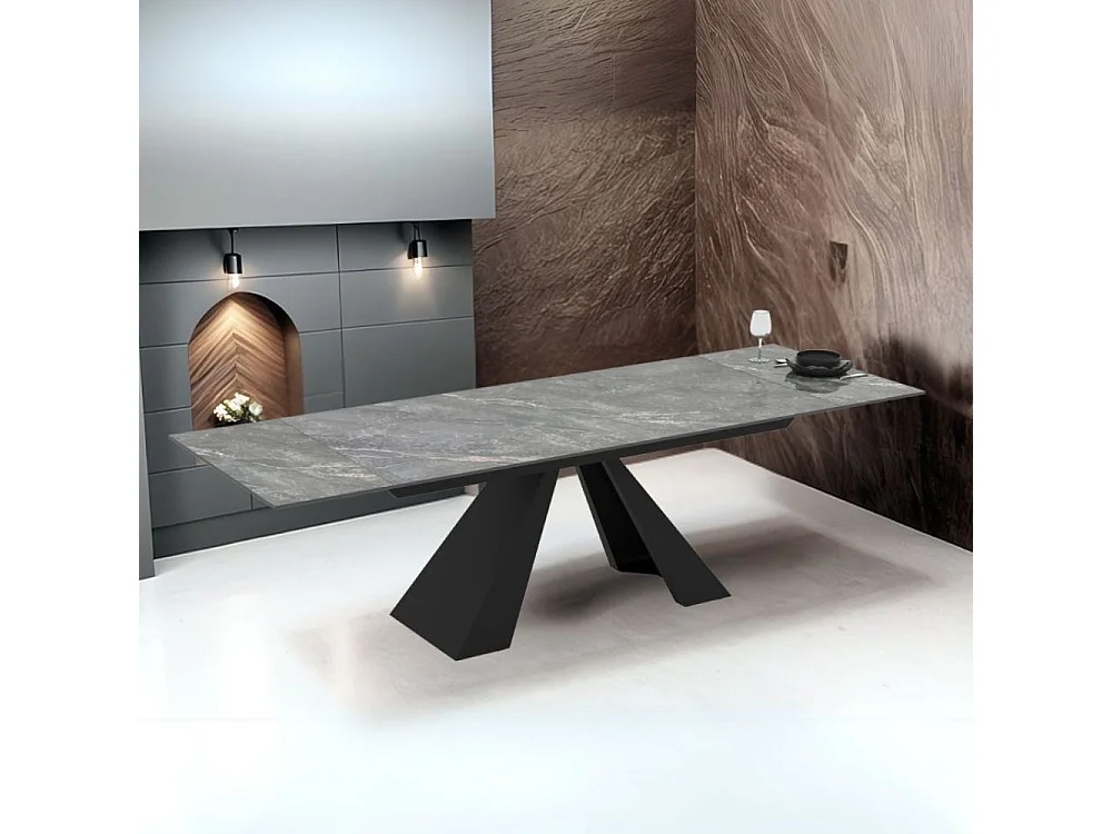 Tavolo allungabile Monza piano in ceramica effetto marmo grigio e gambe in metallo nero 180x90x77H