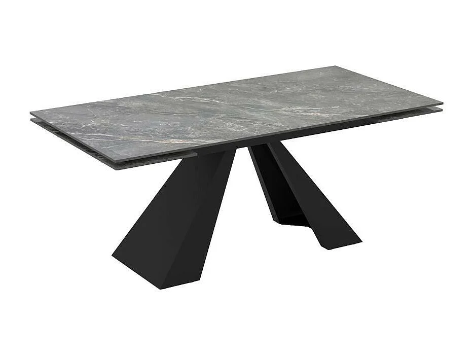 Tavolo allungabile Monza piano in ceramica effetto marmo grigio e gambe in metallo nero 180x90x77H