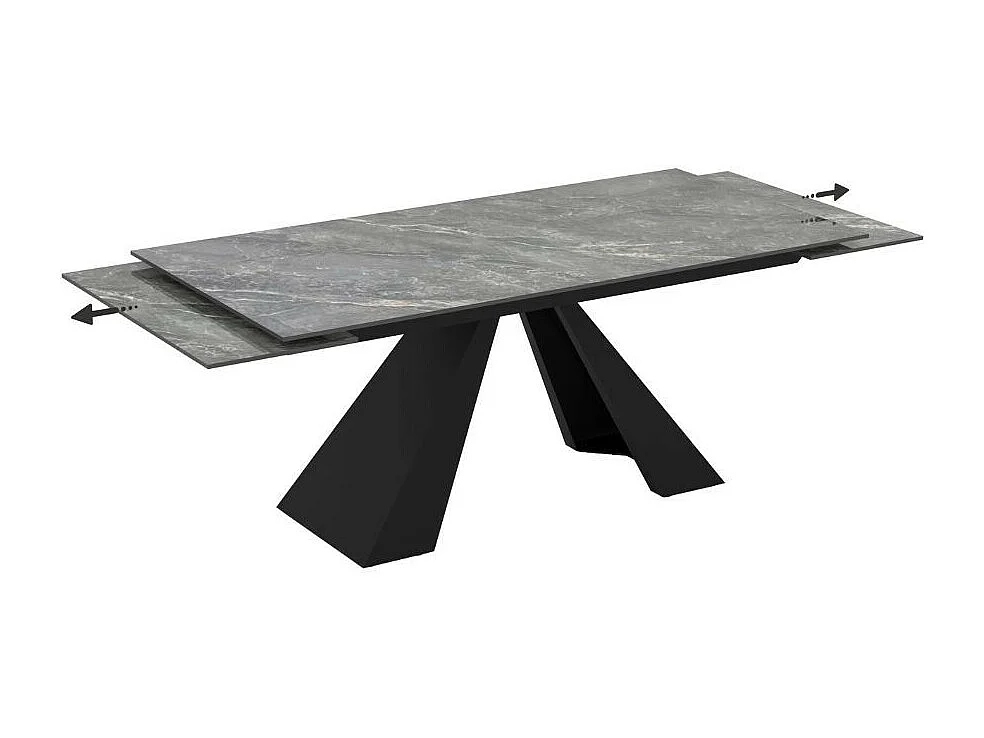 Tavolo allungabile Monza piano in ceramica effetto marmo grigio e gambe in metallo nero 180x90x77H