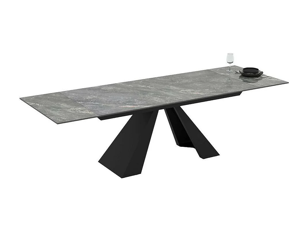 Tavolo allungabile Monza piano in ceramica effetto marmo grigio e gambe in metallo nero 180x90x77H