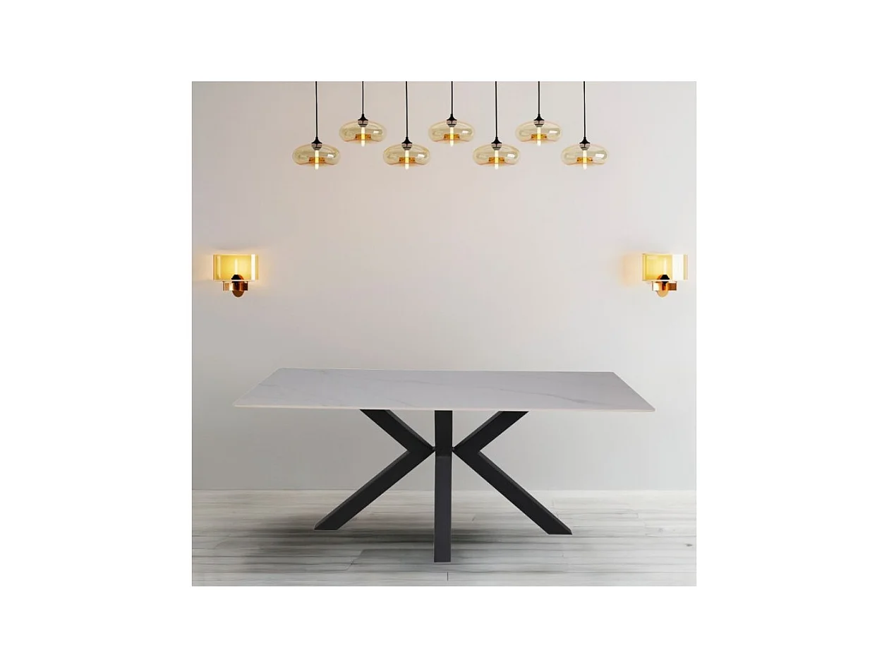 Tavolo Solid piano ceramica effetto marmo bianco lucido 180x90 cm.