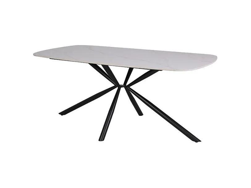 Tavolo Style con piano in ceramica effetto marmo bianco lucido e gambe nere