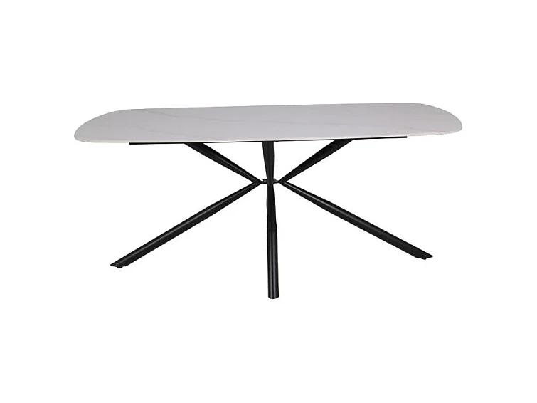 Tavolo Style con piano in ceramica effetto marmo bianco lucido e gambe nere