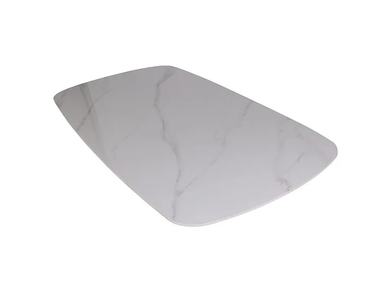 Tavolo Style con piano in ceramica effetto marmo bianco lucido e gambe nere