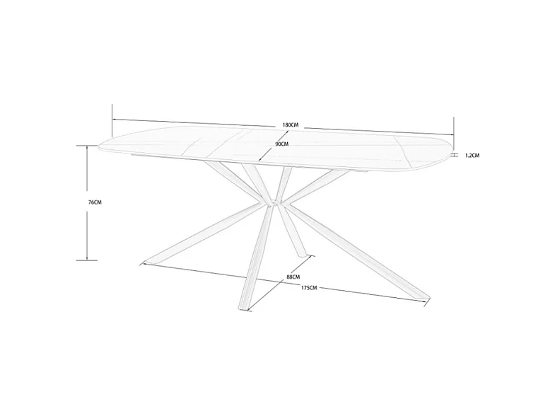 Tavolo Style con piano in ceramica effetto marmo bianco lucido e gambe nere