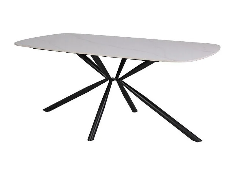 Tavolo Style con piano in ceramica effetto marmo bianco lucido e gambe nere