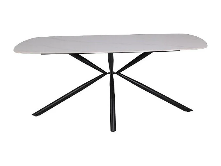 Tavolo Style con piano in ceramica effetto marmo bianco lucido e gambe nere