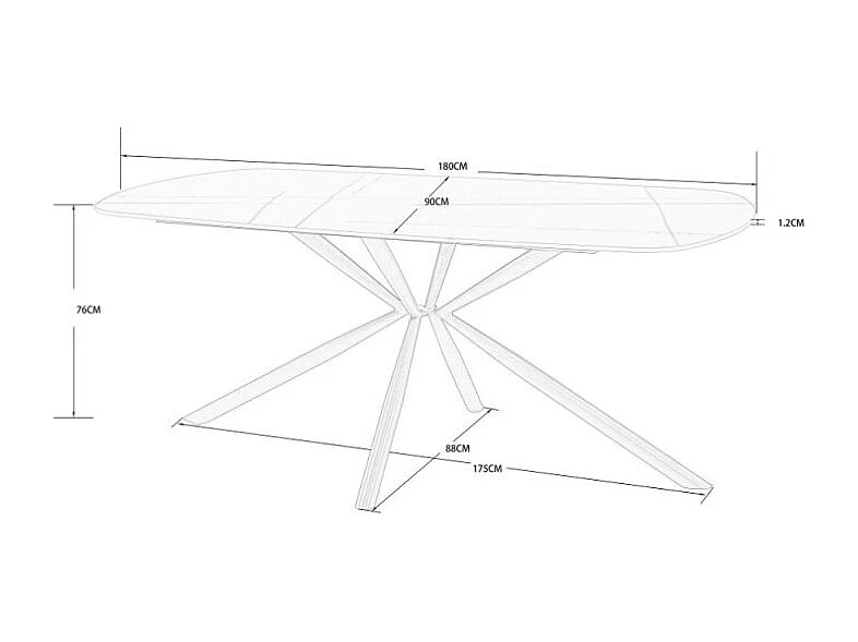 Tavolo Style con piano in ceramica effetto marmo bianco lucido e gambe nere