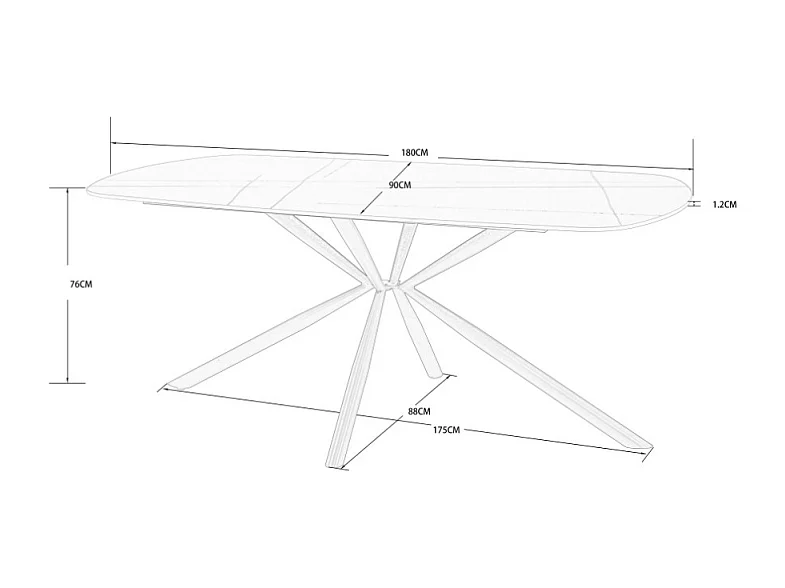 Tavolo Style con piano in ceramica effetto marmo bianco lucido e gambe nere