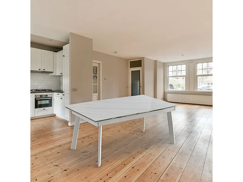 Tavolo allungabile Presena piano ceramica marmo bianco puro 160x90x76h