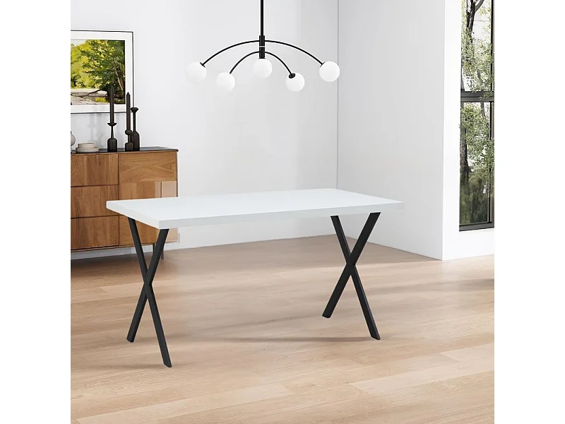 Tavolo fisso rettangolare Brayn colore bianco 139x80x76H gambe in metallo nero