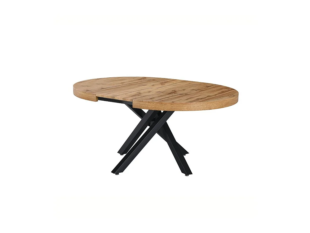 Tavolo rotondo allungabile Raven con piano rovere e gambe shangai nero 120x120x75H