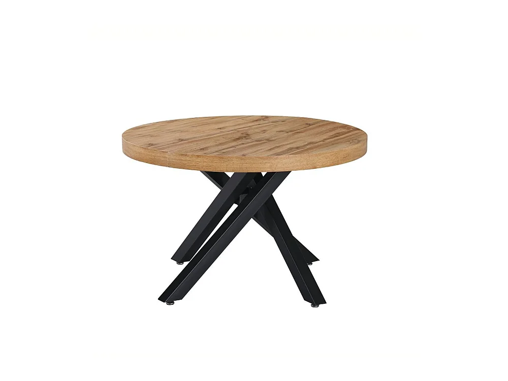 Tavolo rotondo allungabile Raven con piano rovere e gambe shangai nero 120x120x75H