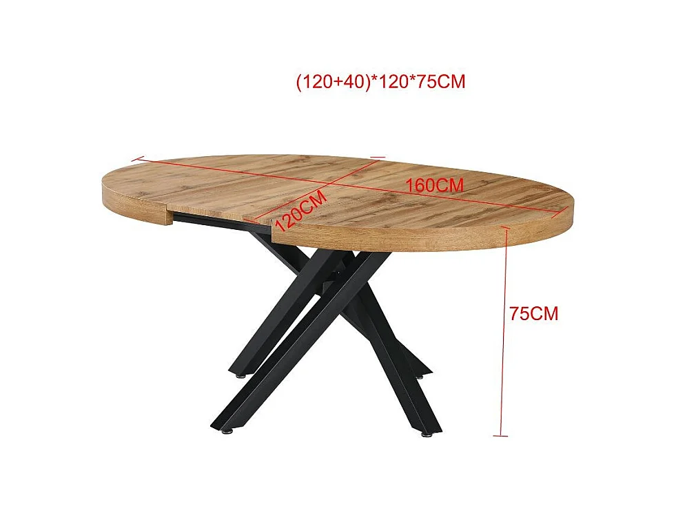 Tavolo rotondo allungabile Raven con piano rovere e gambe shangai nero 120x120x75H