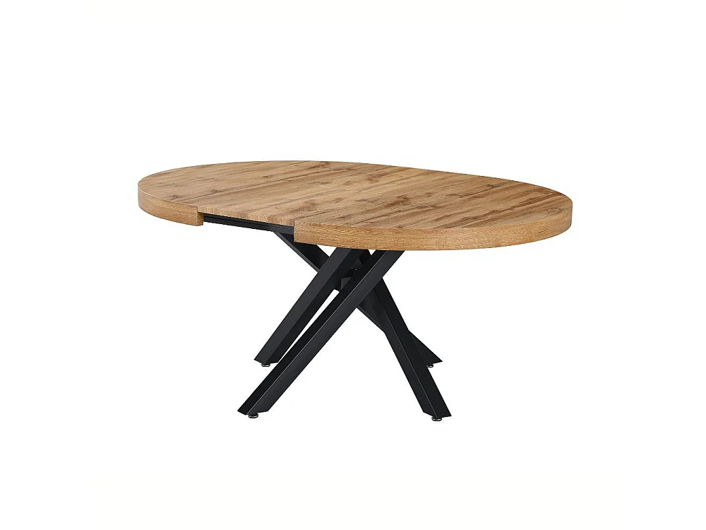 Tavolo rotondo allungabile Raven con piano rovere e gambe shangai nero 120x120x75H
