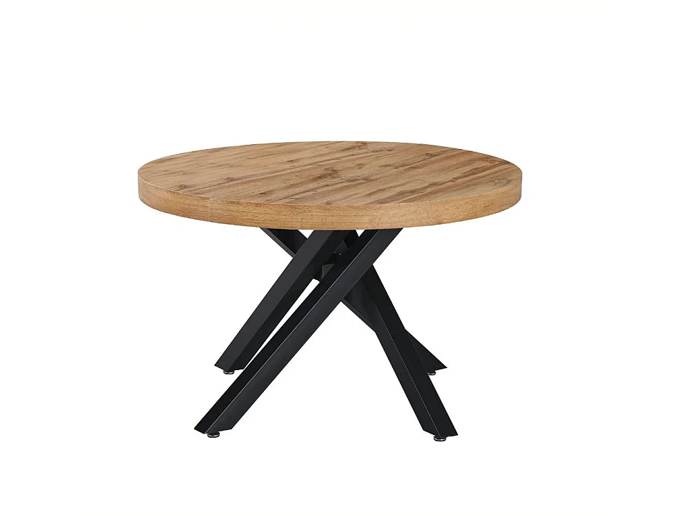 Tavolo rotondo allungabile Raven con piano rovere e gambe shangai nero 120x120x75H