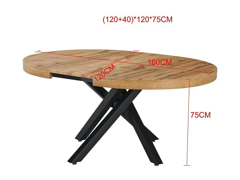 Tavolo rotondo allungabile Raven con piano rovere e gambe shangai nero 120x120x75H