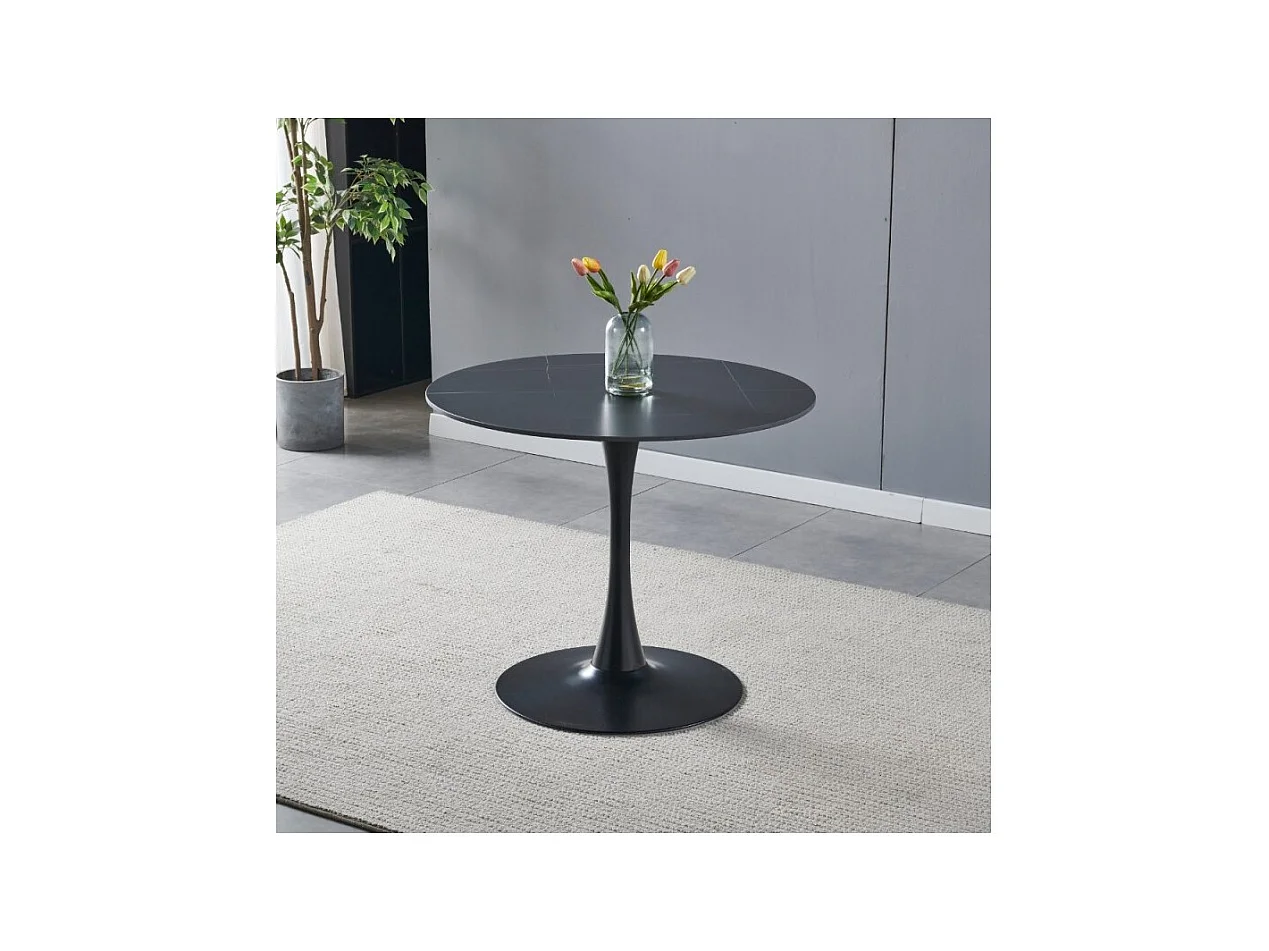 Tavolo rotondo Dot piano ceramica effetto marmo nero e oro