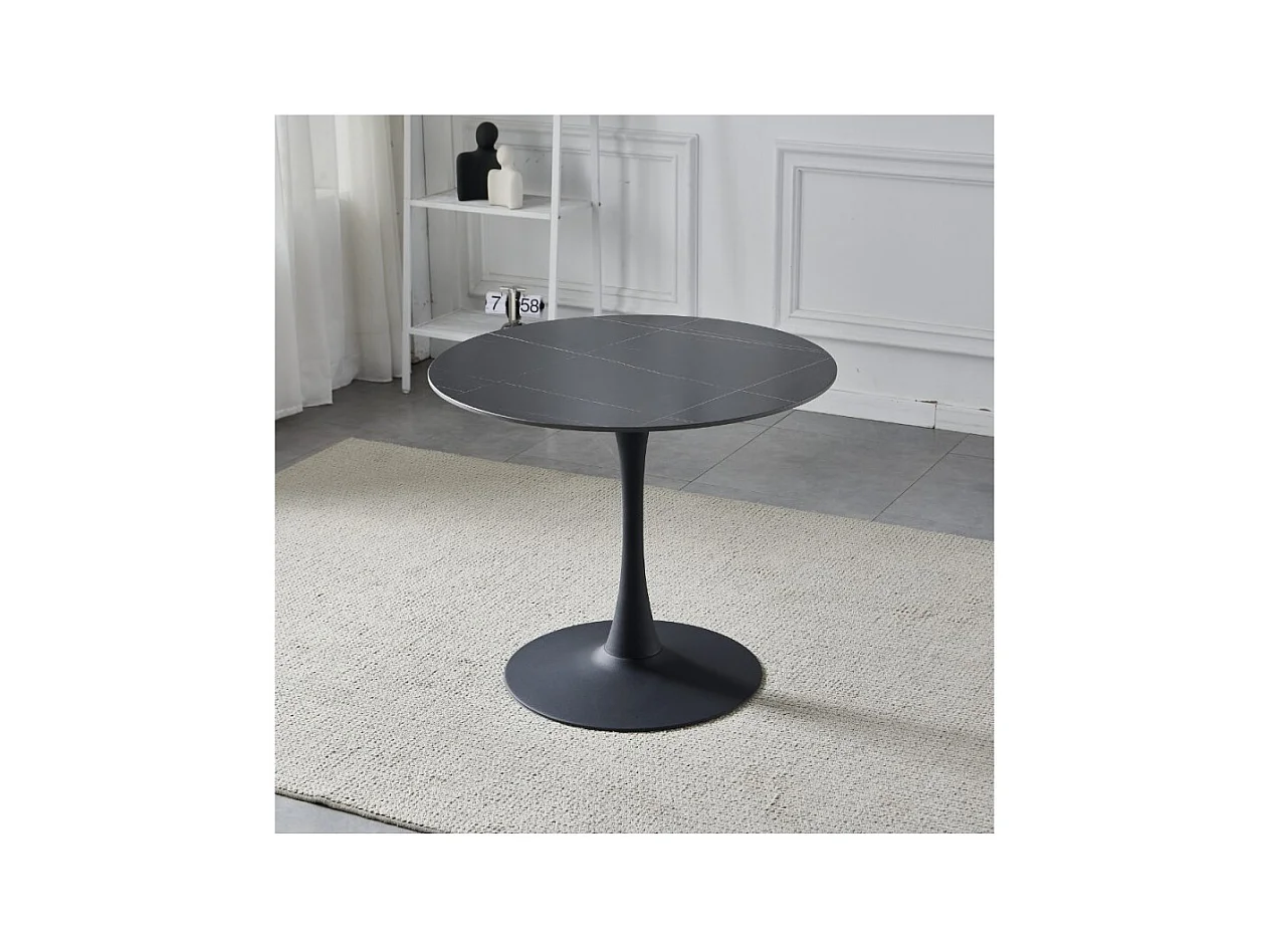 Tavolo rotondo Dot piano ceramica effetto marmo nero e oro