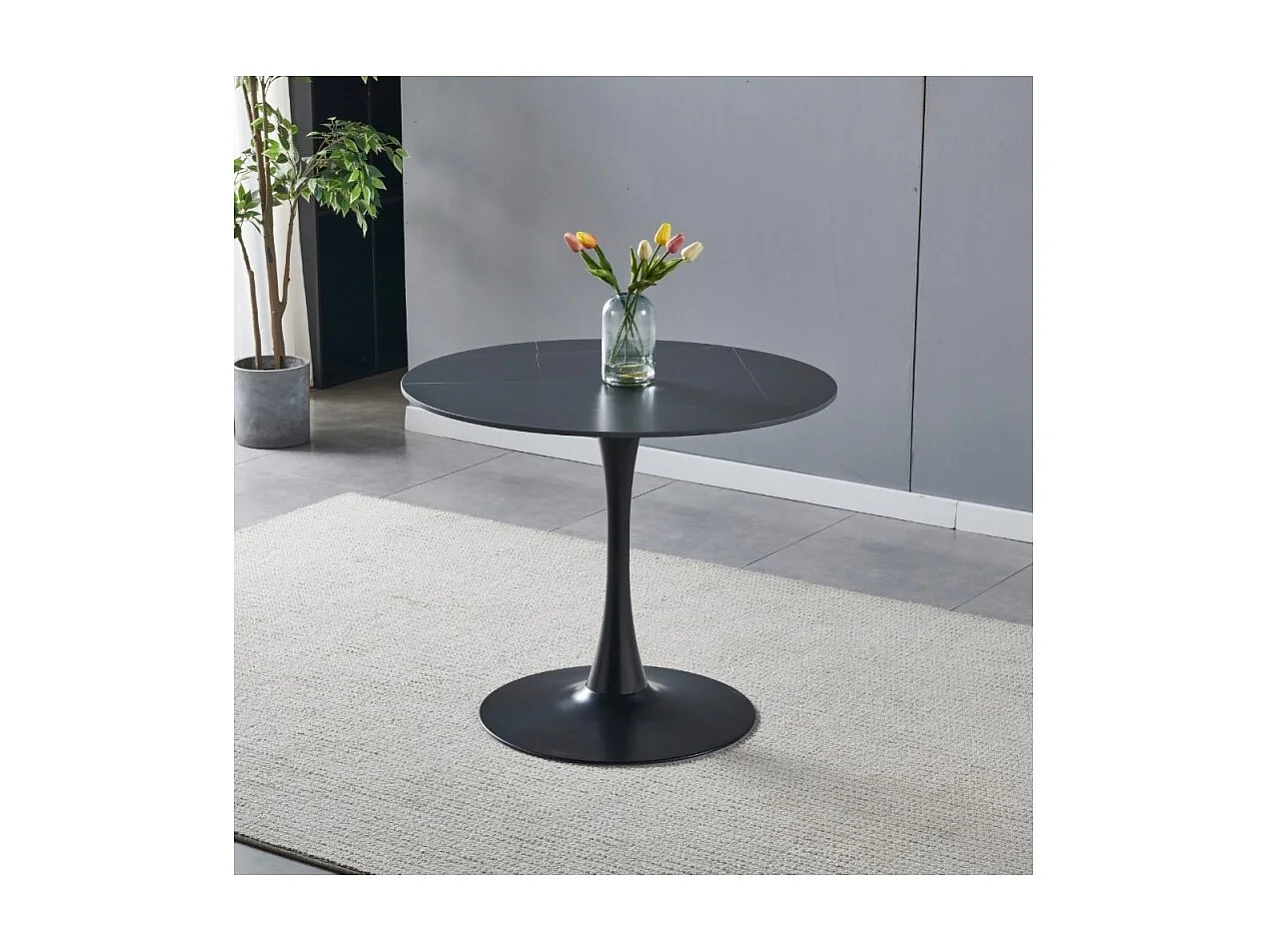 Tavolo rotondo Dot piano ceramica effetto marmo nero e oro