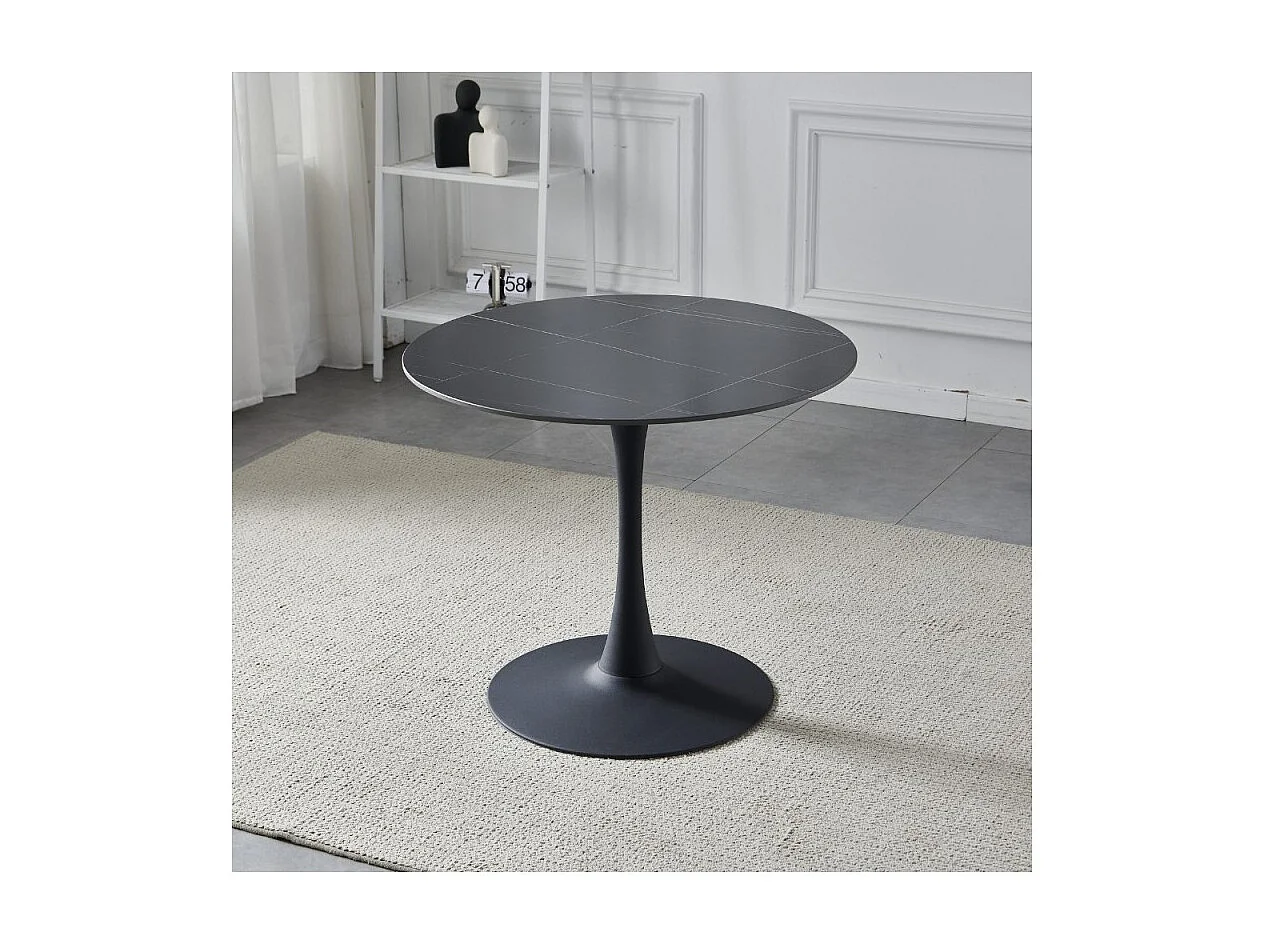 Tavolo rotondo Dot piano ceramica effetto marmo nero e oro