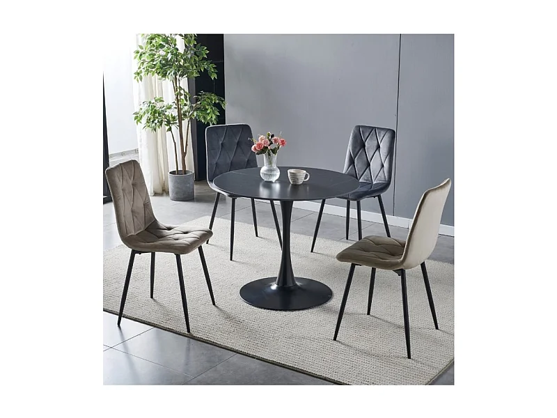 Tavolo rotondo Dot piano ceramica effetto marmo nero e oro