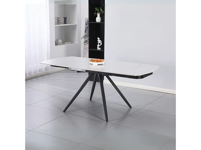 Tavolo girevole allungabile Kitti con piano in ceramica effetto marmo larice beige 120x88x76H