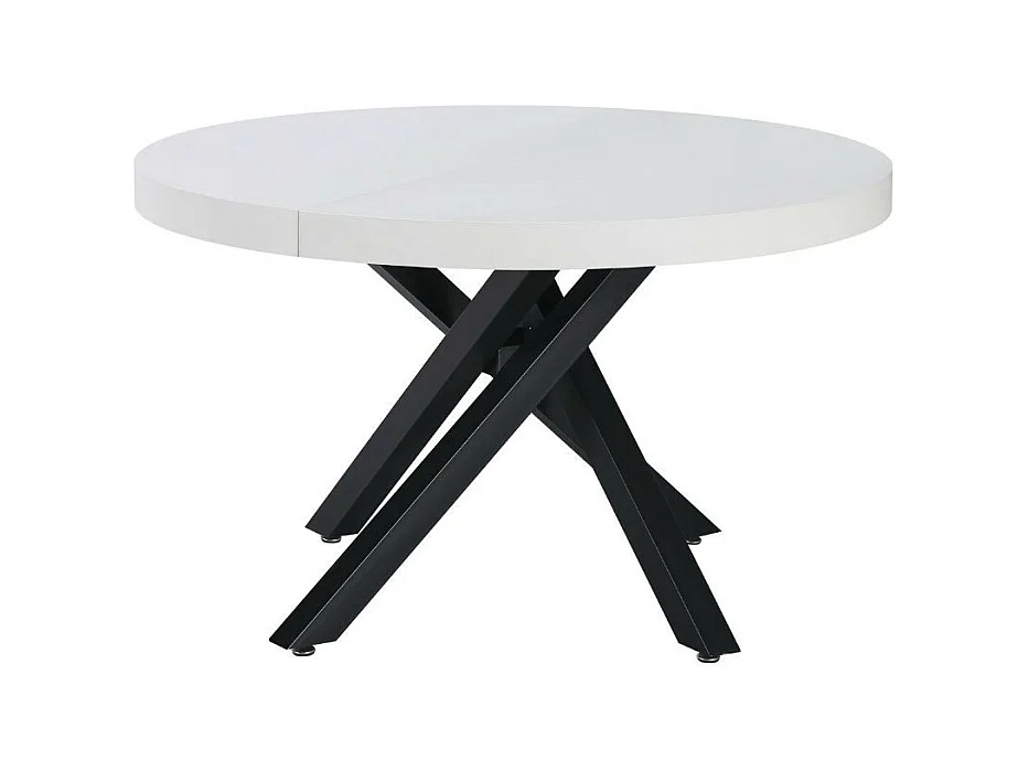 Tavolo rotondo allungabile Raven con piano bianco opaco e gambe shangai nero 120x120x75H