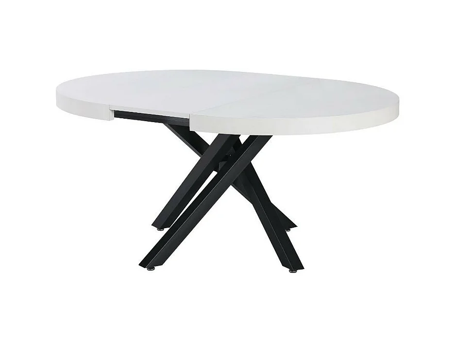 Tavolo rotondo allungabile Raven con piano bianco opaco e gambe shangai nero 120x120x75H