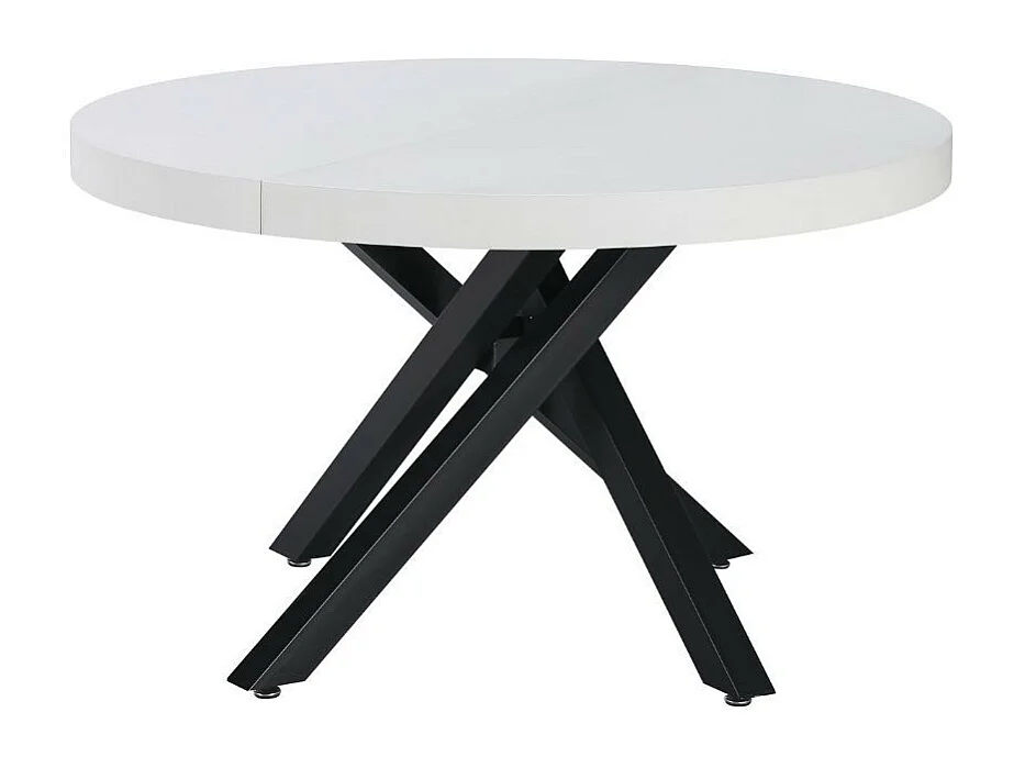 Tavolo rotondo allungabile Raven con piano bianco opaco e gambe shangai nero 120x120x75H