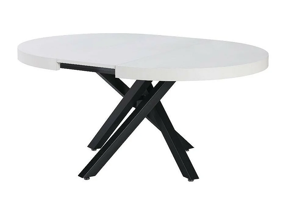 Tavolo rotondo allungabile Raven con piano bianco opaco e gambe shangai nero 120x120x75H