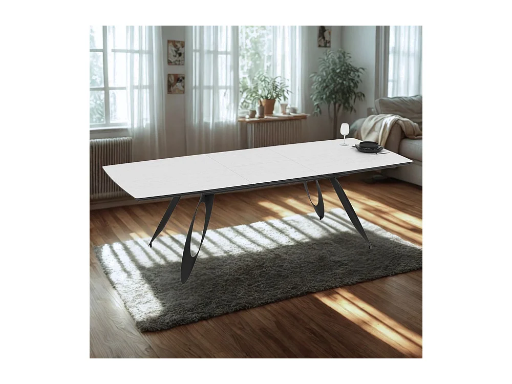 Tavolo allungabile Merkur con gambe in metallo sagomate e piano colore bianco frassino 190x103x76H