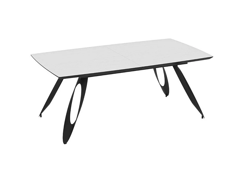 Tavolo allungabile Merkur con gambe in metallo sagomate e piano colore bianco frassino 190x103x76H