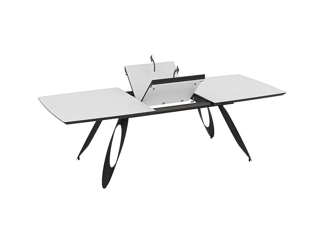 Tavolo allungabile Merkur con gambe in metallo sagomate e piano colore bianco frassino 190x103x76H